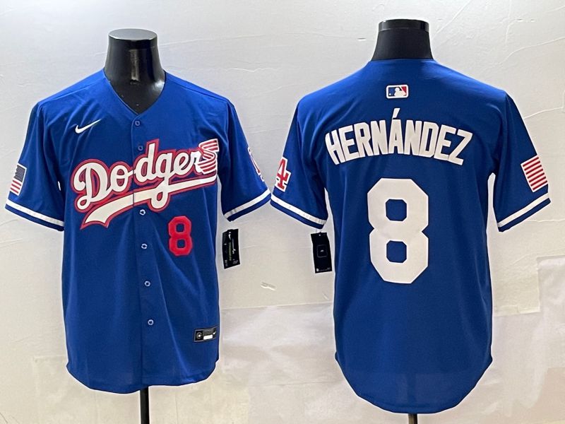 Men Los Angeles Dodgers 8 Hernandez Blue Second generation Joint Name Nike 2025 MLB Jersey style 2